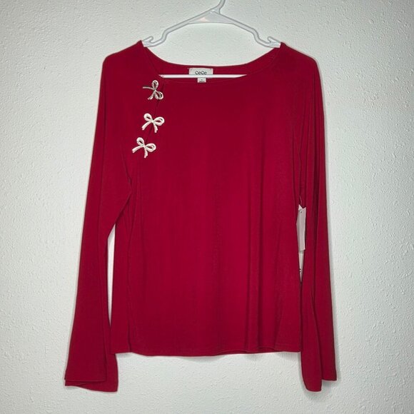 CeCe Tops - NWT CeCe Women's Bow Placket Blouse - Red